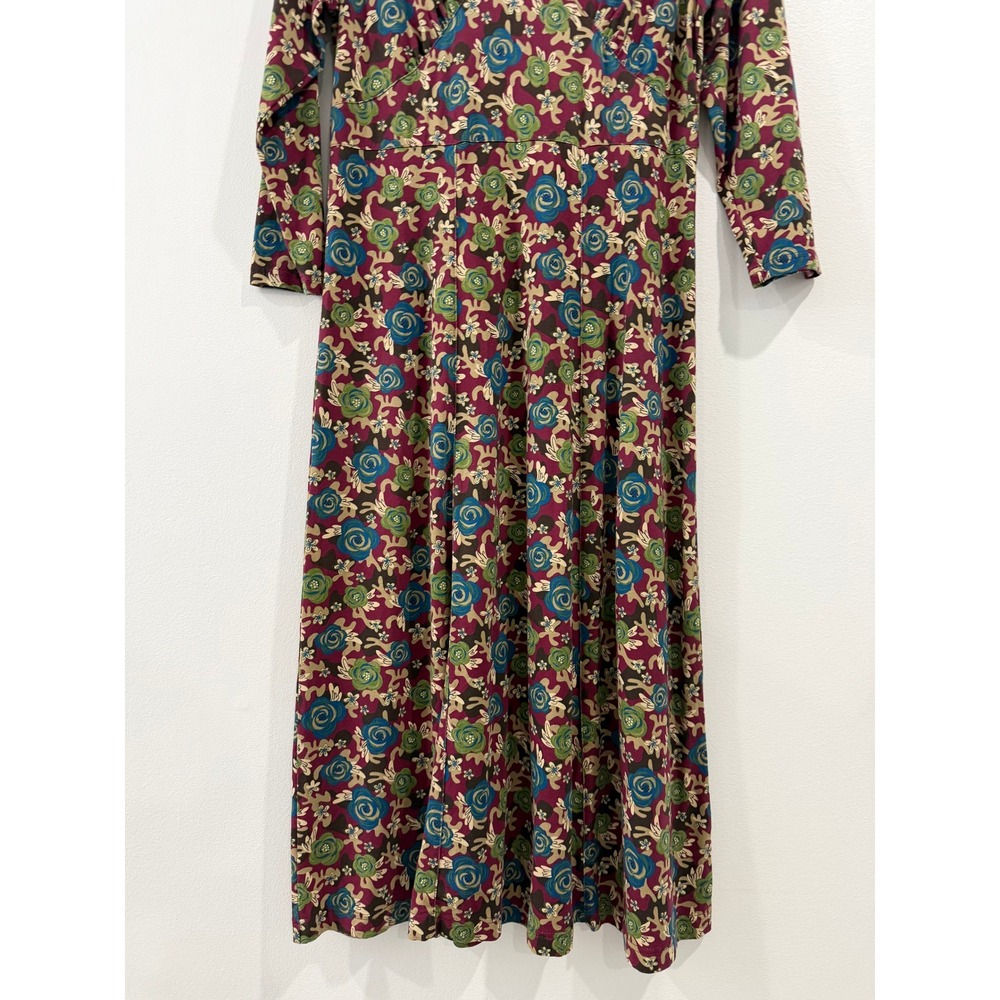 Sahalie Women Floral Midi Dress Burgundy V-Neck 3/4 Sleeve Cotton Modal Blend M - Picture 3 of 10